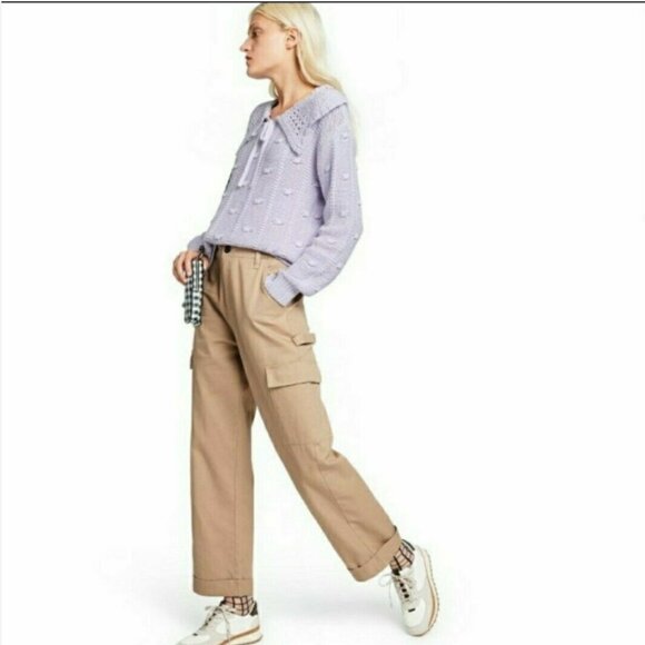 Sandy Liang X Target Cargo Carpenter Pants Tan Wide Leg High Rise sz 8 - Picture 2 of 13